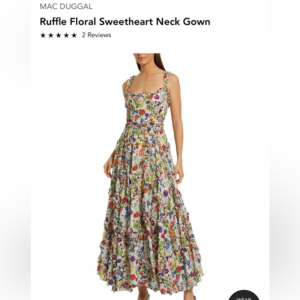 Mac Duggal Green and Pink Tiered Maxi Gown